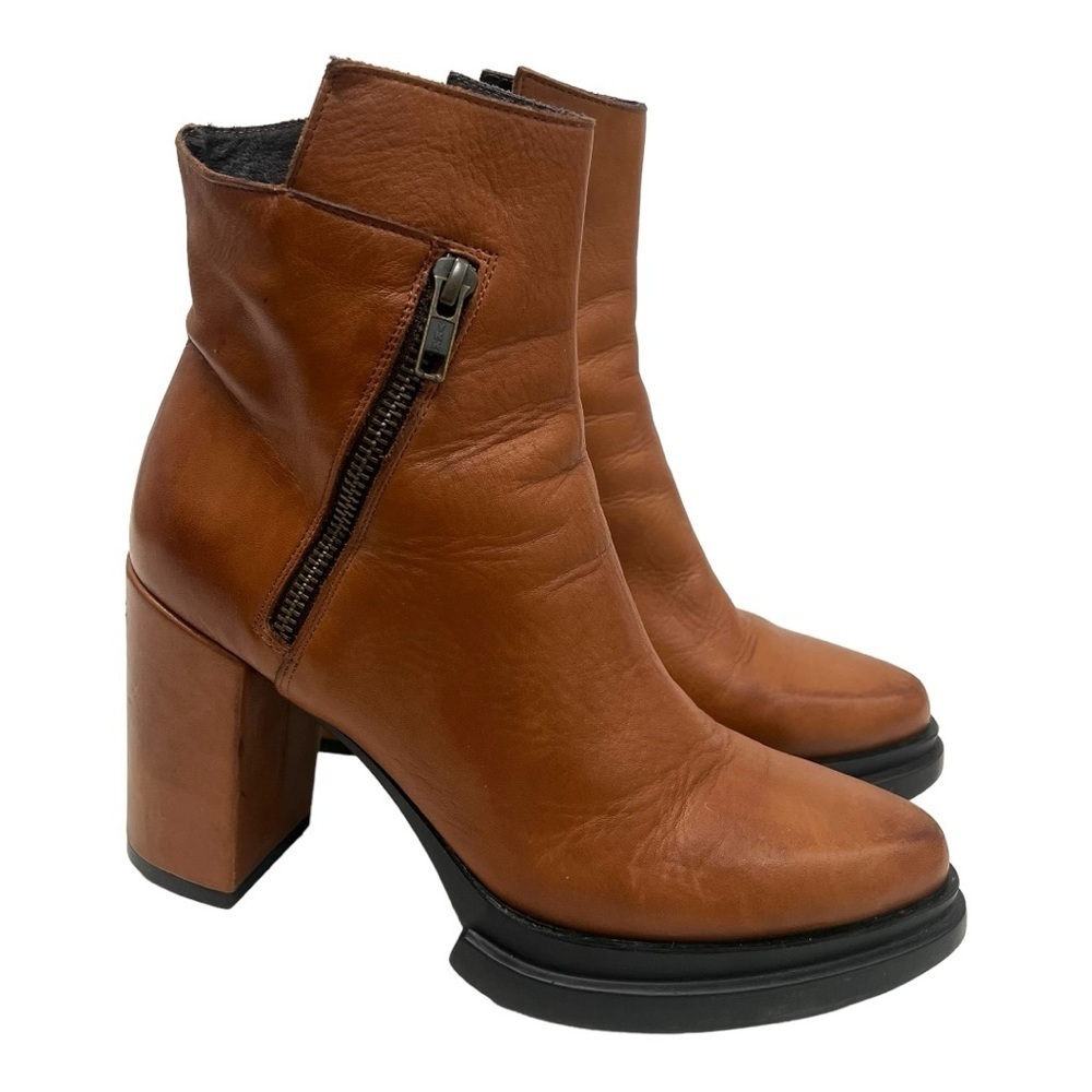 Frankie Segal Gabrielle Michel Brown Leather Platform Point Toe Heeled Boots 39 - Picture 2 of 16